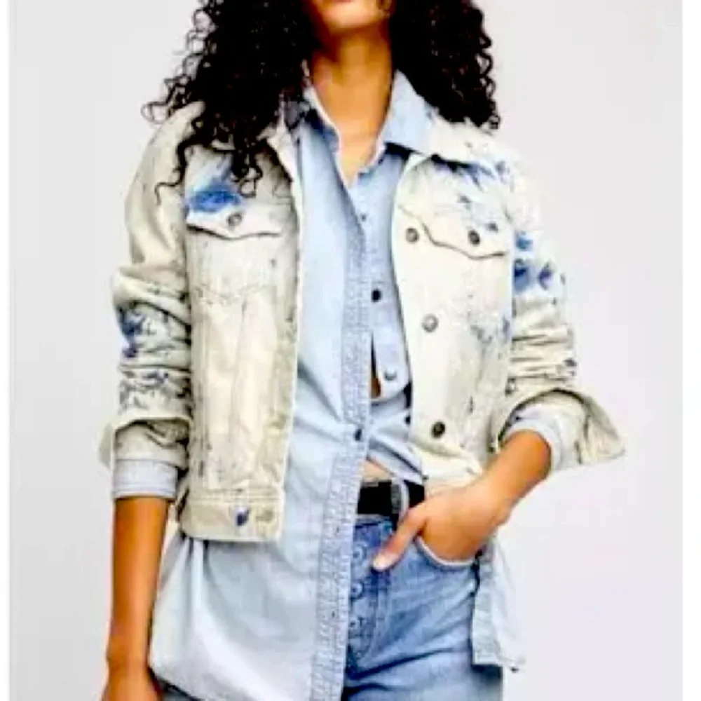 Free people Tie-Dye Denim Jacket large - Picture 1 of 6
